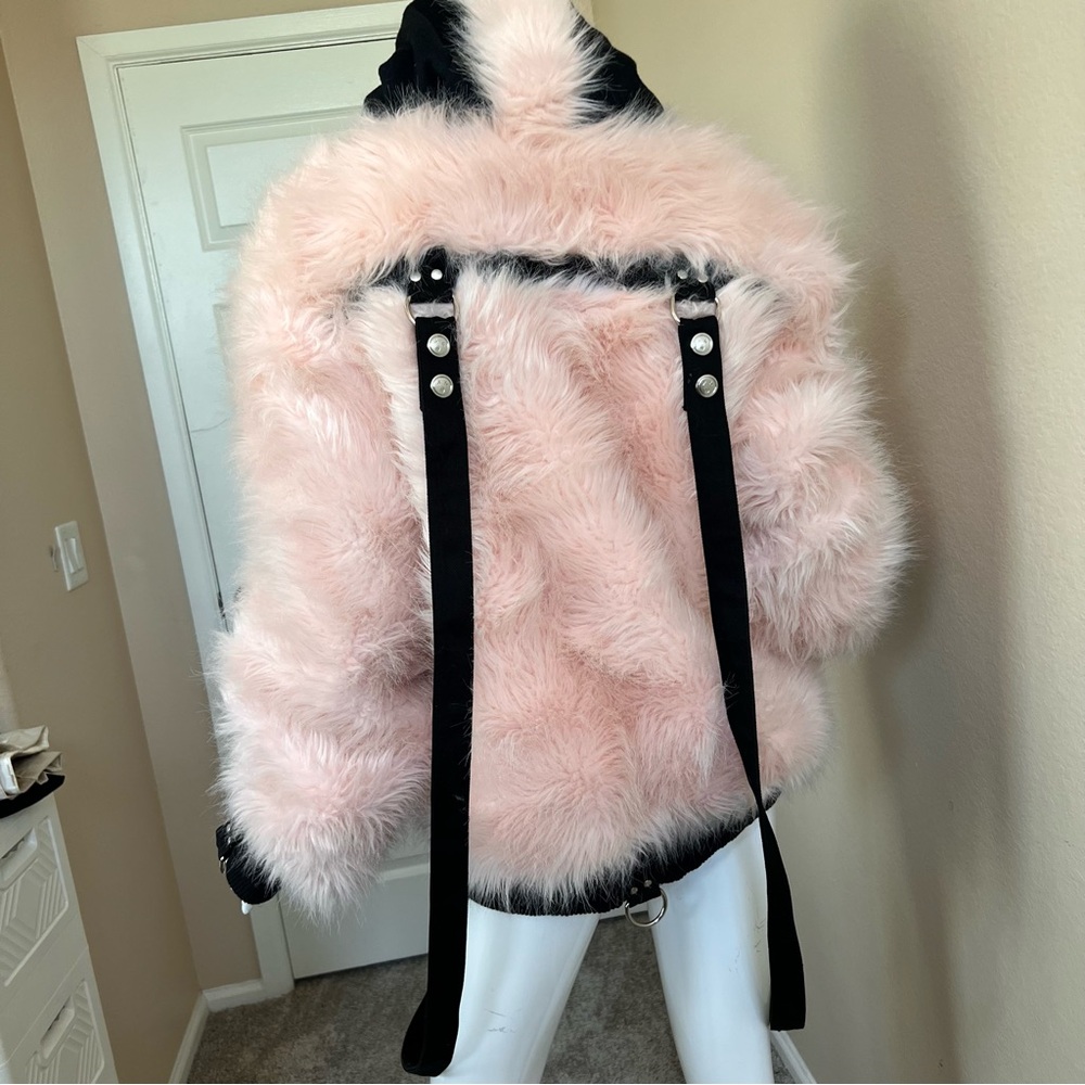 Current Mood Dolls Kill Women's Pink Faux Fur Harness Jacket - Picture 3 of 12